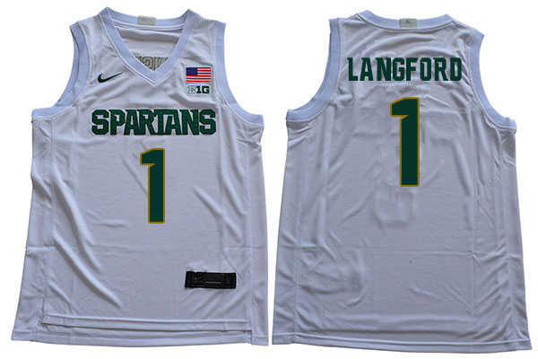 Men Michigan State Spartans #1 Joshua Langford NCAA Nike Authentic White College Stitched Basketball Jersey FL41D04AG